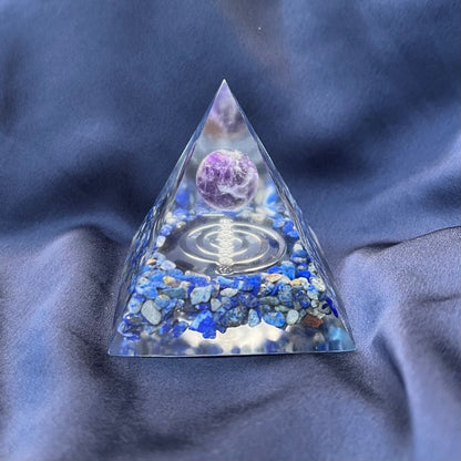 Piramide Orgonite Lapislazzuli - Ametista - Choku rei argento - Zen Home