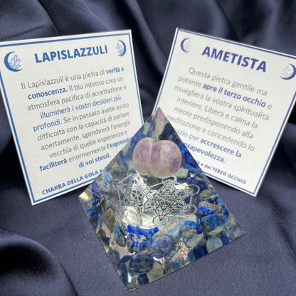 Piramide Orgonite Lapislazzuli - Ametista - Metatron argento - Zen Home