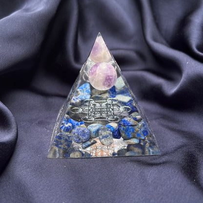Piramide Orgonite Lapislazzuli - Ametista - Metatron argento - Zen Home