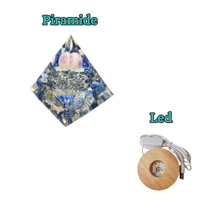 Piramide Orgonite Lapislazzuli - Ametista - Metatron argento (Led Incluso) - Zen Home
