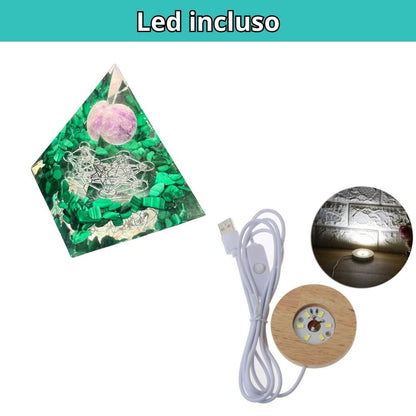 Piramide Orgonite Malachite - Ametista - Metatron argento Tik Tok - Zen Home