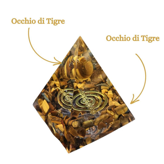 Piramide Orgonite Occhio di Tigre - Occhio di Tigre - Choku rei oro (led incluso) - Zen Home