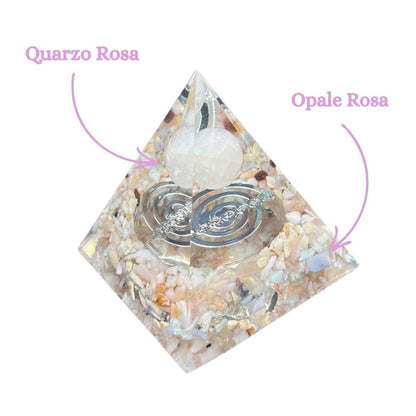 Piramide Orgonite Opale Rosa - Quarzo Rosa - Choku rei argento Led incluso - Zen Home