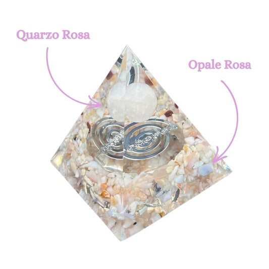 Piramide Orgonite Opale Rosa - Quarzo Rosa - Choku rei argento Led incluso - Zen Home