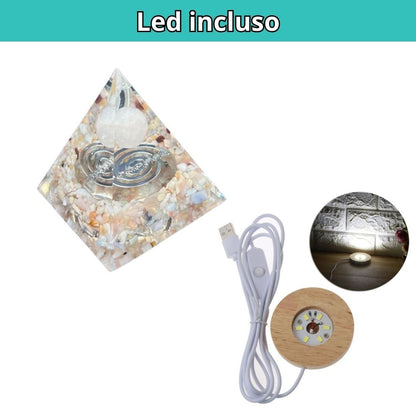 Piramide Orgonite Opale Rosa - Quarzo Rosa - Choku rei argento Led incluso - Zen Home