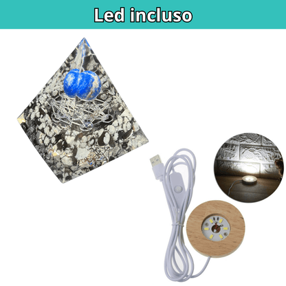 Piramide Orgonite Ossidiana fiocco di Neve - Lapislazzuli - Metatron argento - Zen Home