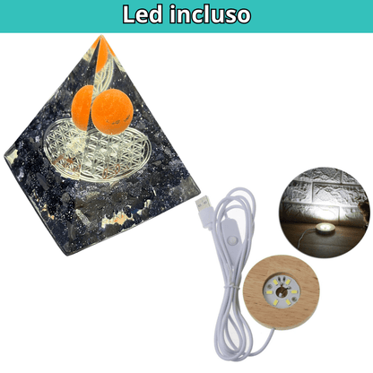 Piramide Orgonite Pietra Sole Blu - Diaspro Rosso - Fiore della Vita Argento - Zen Home