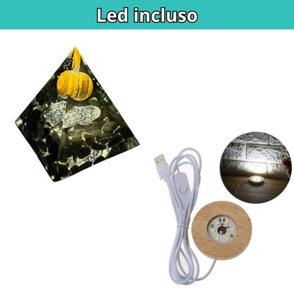 Piramide Orgonite Tormalina - Occhio di Tigre - Mano di Fatima Argento - Zen Home