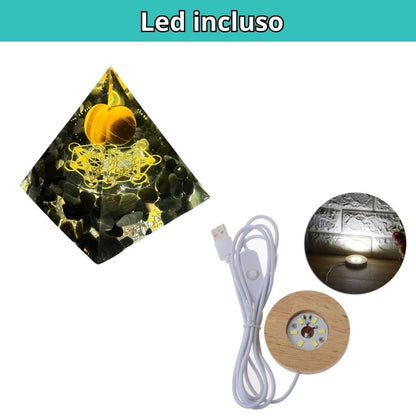 Piramide Orgonite Tormalina - Occhio di Tigre - metatron oro - Zen Home