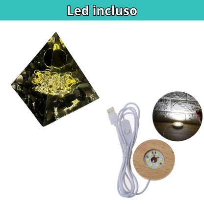 Piramide Orgonite Tormalina - Onice nera - metatron oro - Zen Home