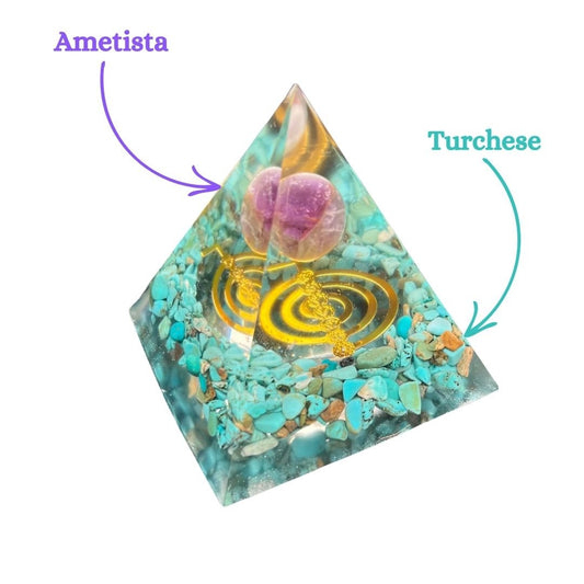 Piramide Orgonite Turchese - Ametista - Choku Rei oro Tik Tok - Zen Home