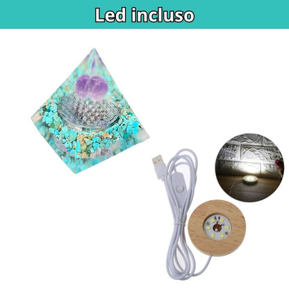 Piramide Orgonite Turchese - Ametista - Fiore della vita argento - Zen Home