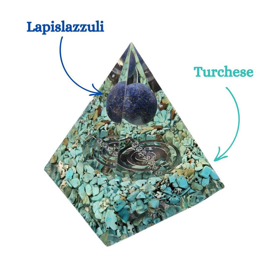 Piramide Orgonite Turchese - Lapislazzuli - Choku rei argento (led incluso) - Zen Home