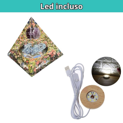 Piramide Orgonite Unakite - Ametista - Mano di Fatima argento (Led incluso) - Zen Home