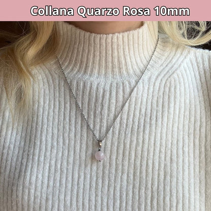 QUARZO ROSA 10mm - Collana regolabile in acciaio - Zen Home