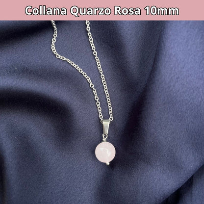 QUARZO ROSA 10mm - Collana regolabile in acciaio - Zen Home