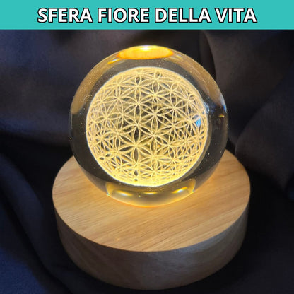 Sfera 3D Fiore della Vita con base led in legno (Led Incluso) - Zen Home