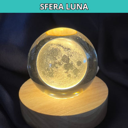Sfera 3D Luna con base led in legno - Zen Home