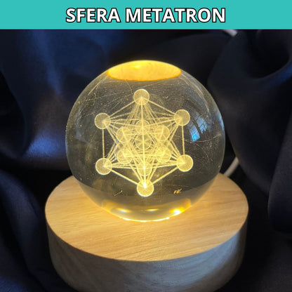 Sfera 3D Metatron con base led in legno (Led Incluso) - Zen Home