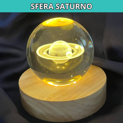 Sfera 3D Saturno con base led in legno - Zen Home