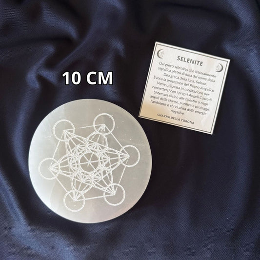 Sottobicchiere in Selenite 10 cm con Cubo di Metatron - Zen Home