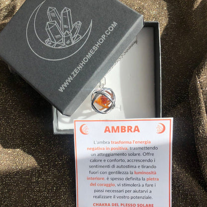 AMBRA - Collana Regolabile Ciondolo Genesa in acciaio inossidabile con pietra naturale - Zen Home (17183034)