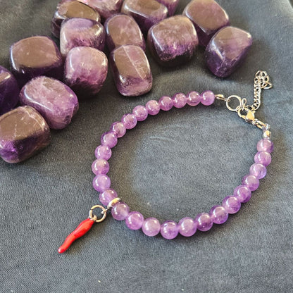 Ametista - Bracciale con pietre naturali da 6 mm e cornetto portafortuna - Zen Home