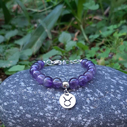 AMETISTA SEGNI ZODIACALI - Bracciale regolabile in acciaio inossidabile e pietre naturali da 8 mm - Zen Home