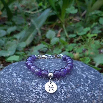 AMETISTA SEGNI ZODIACALI - Bracciale regolabile in acciaio inossidabile e pietre naturali da 8 mm - Zen Home