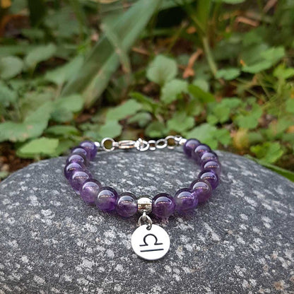 AMETISTA SEGNI ZODIACALI - Bracciale regolabile in acciaio inossidabile e pietre naturali da 8 mm - Zen Home