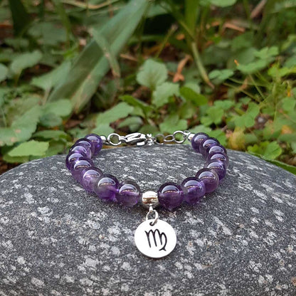 AMETISTA SEGNI ZODIACALI - Bracciale regolabile in acciaio inossidabile e pietre naturali da 8 mm - Zen Home