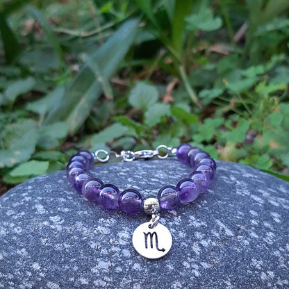 AMETISTA SEGNI ZODIACALI - Bracciale regolabile in acciaio inossidabile e pietre naturali da 8 mm - Zen Home