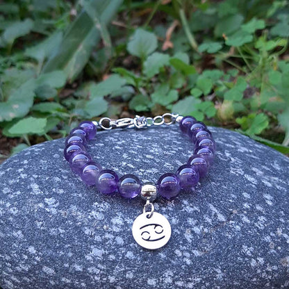 AMETISTA SEGNI ZODIACALI - Bracciale regolabile in acciaio inossidabile e pietre naturali da 8 mm - Zen Home