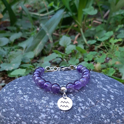 AMETISTA SEGNI ZODIACALI - Bracciale regolabile in acciaio inossidabile e pietre naturali da 8 mm - Zen Home
