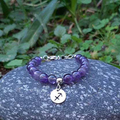 AMETISTA SEGNI ZODIACALI - Bracciale regolabile in acciaio inossidabile e pietre naturali da 8 mm - Zen Home