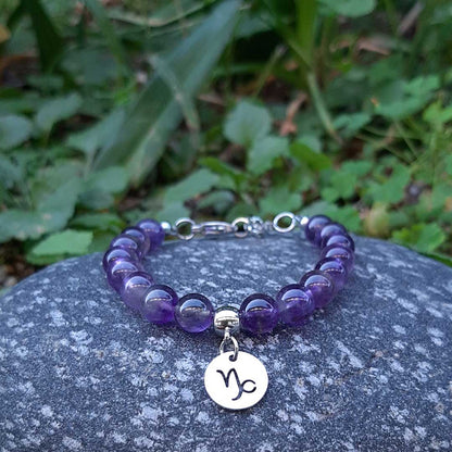 AMETISTA SEGNI ZODIACALI - Bracciale regolabile in acciaio inossidabile e pietre naturali da 8 mm - Zen Home