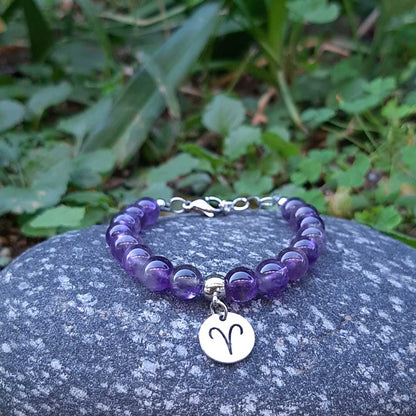 AMETISTA SEGNI ZODIACALI - Bracciale regolabile in acciaio inossidabile e pietre naturali da 8 mm - Zen Home