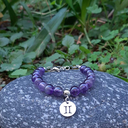 AMETISTA SEGNI ZODIACALI - Bracciale regolabile in acciaio inossidabile e pietre naturali da 8 mm - Zen Home