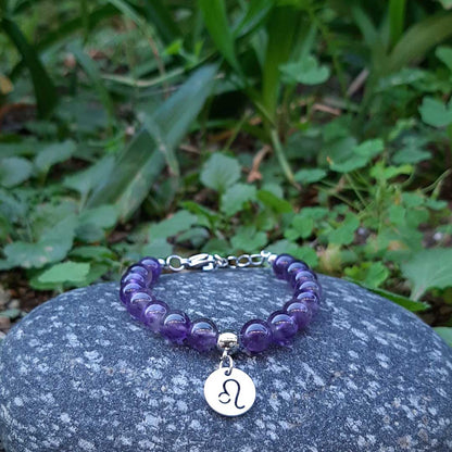 AMETISTA SEGNI ZODIACALI - Bracciale regolabile in acciaio inossidabile e pietre naturali da 8 mm - Zen Home