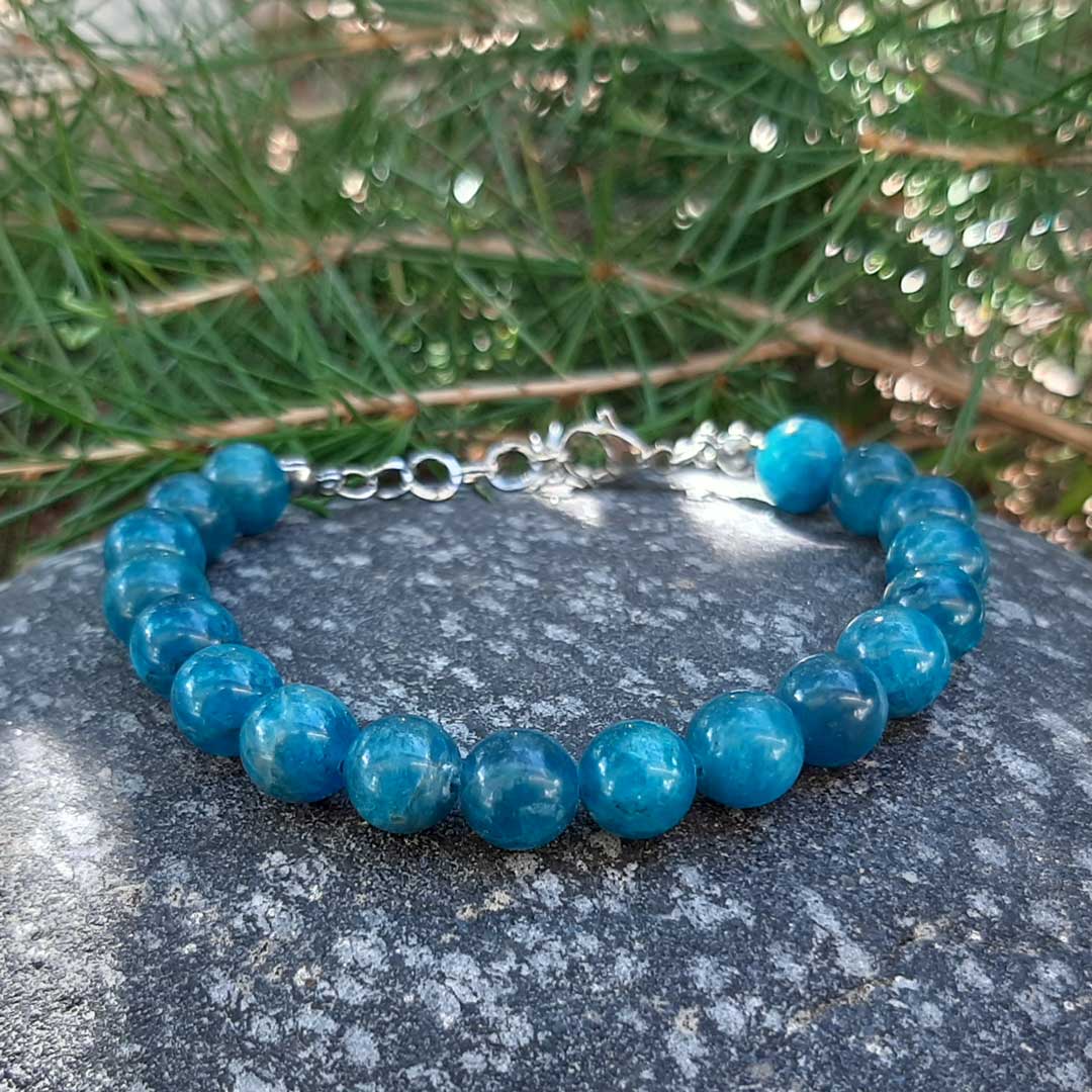 APATITE BLU - Bracciale regolabile in acciaio inossidabile e pietre naturali da 8 mm - Zen Home