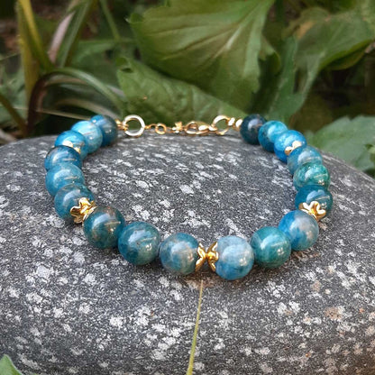 APATITE BLU - Bracciale regolabile in acciaio oro e pietre naturali da 8 mm - Zen Home
