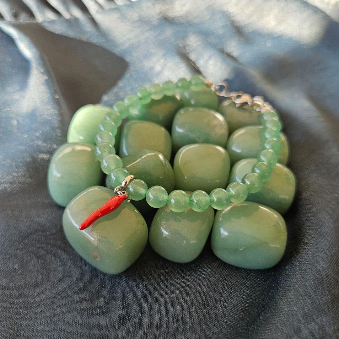 Avventurina Verde - Bracciale con pietre naturali da 6 mm e cornetto portafortuna - Zen Home