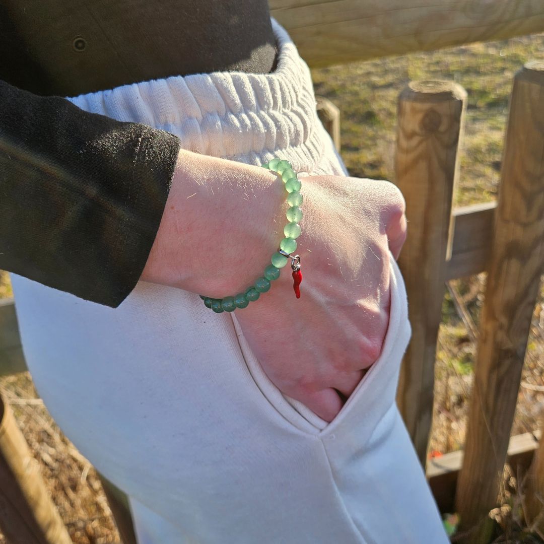 Avventurina Verde - Bracciale con pietre naturali da 6 mm e cornetto portafortuna - Zen Home