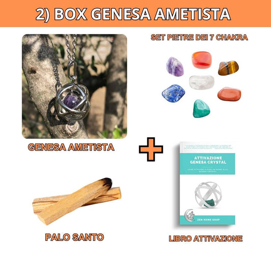 Box risparmio collana con ciondolo genesa Ametista e pietre dei 7 chakra - Zen Home