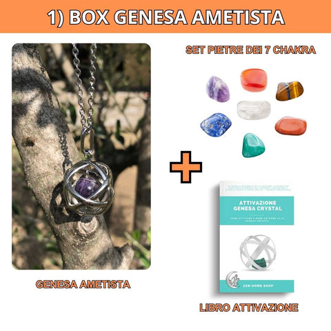 Box risparmio collana con ciondolo genesa Ametista e pietre dei 7 chakra - Zen Home