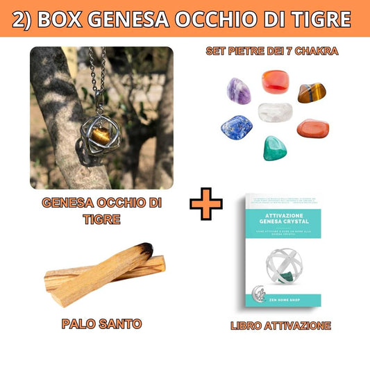 Box risparmio collana con ciondolo Genesa Occhio Di Tigre e pietre dei 7 chakra - Zen Home