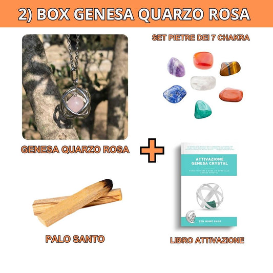Box risparmio collana con ciondolo genesa Quarzo Rosa e pietre dei 7 chakra - Zen Home