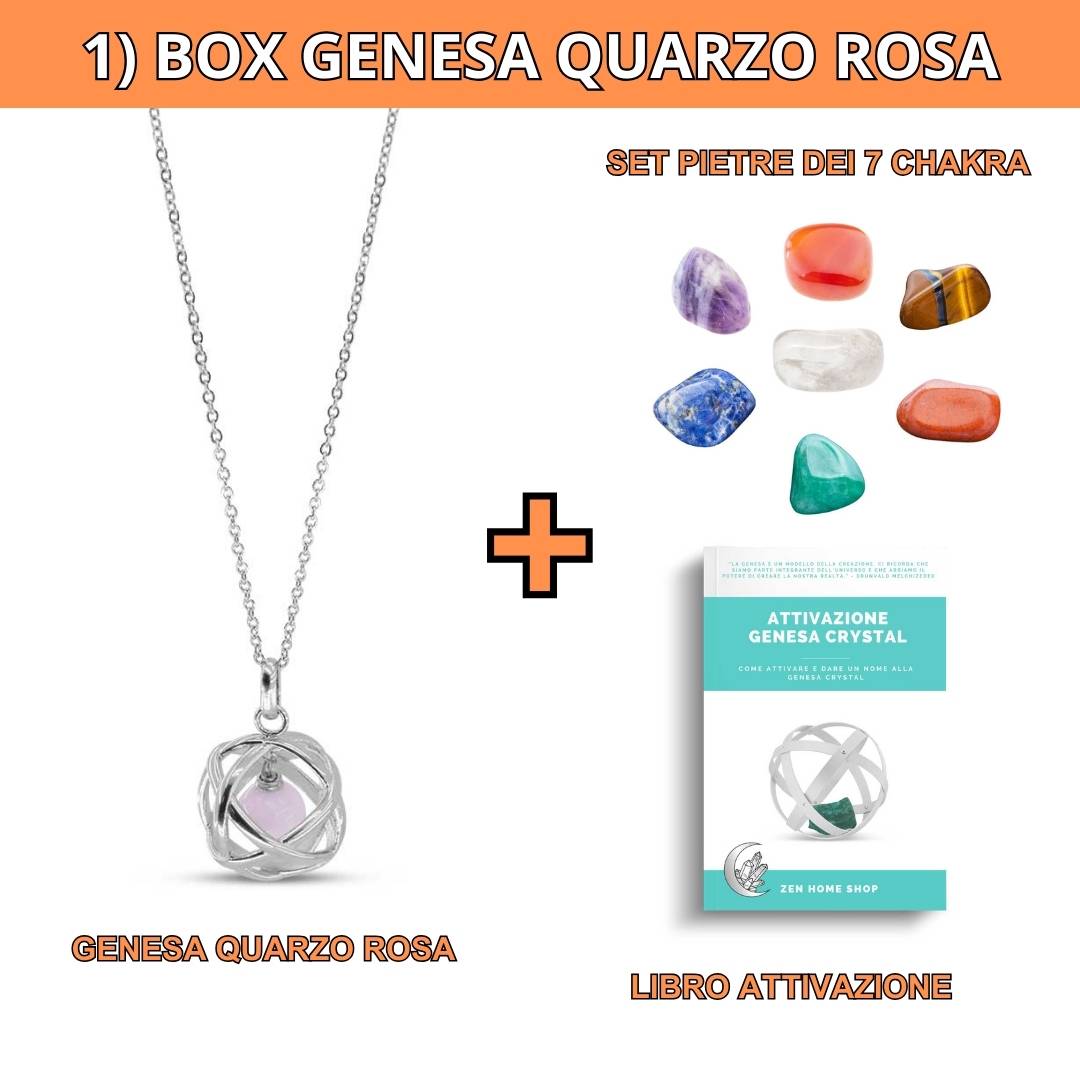 Box risparmio collana con ciondolo genesa Quarzo Rosa e pietre dei 7 chakra - Zen Home