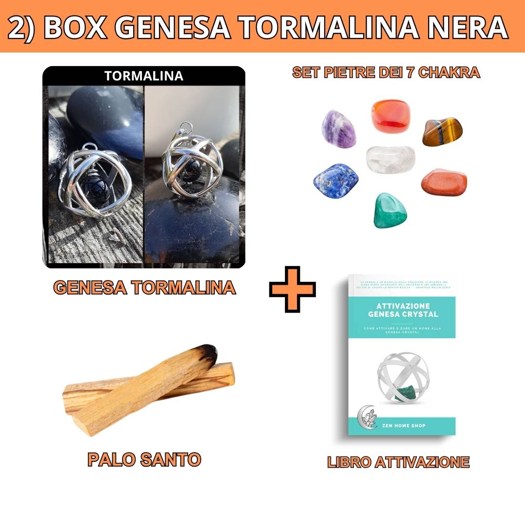 Box risparmio collana con ciondolo genesa Tormalina e pietre dei 7 chakra - Zen Home
