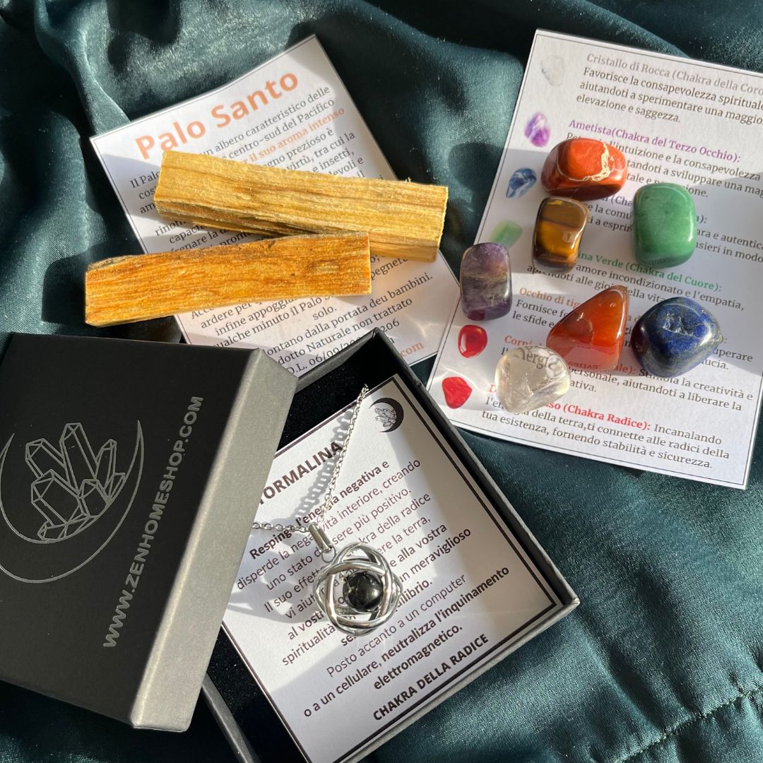 Box risparmio collana con ciondolo genesa Tormalina e pietre dei 7 chakra - Zen Home